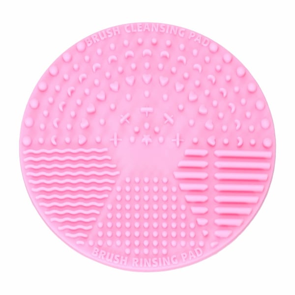 Børste rengøringspad, silikone rund makeup børste Scrubber måtte Kosmetisk rengøring pad Bærbart vaskeværktøj med sugekop (pink)