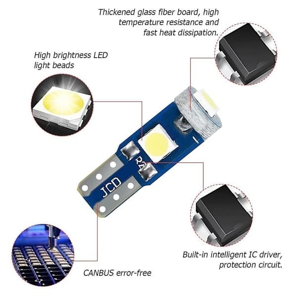 20 st T5 LED-lampor för bilinstrumentbräda, mätare, indikator, 3030-3smd lampbyte med vridning