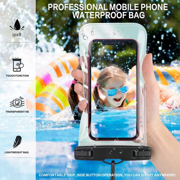 Vandtæt telefonpose, 2-pak telefon tørpose til iPhone 17 16 15 14 13 Pro Max Plus VS, Samsung S26 S25 S24 op til 7\" hvid