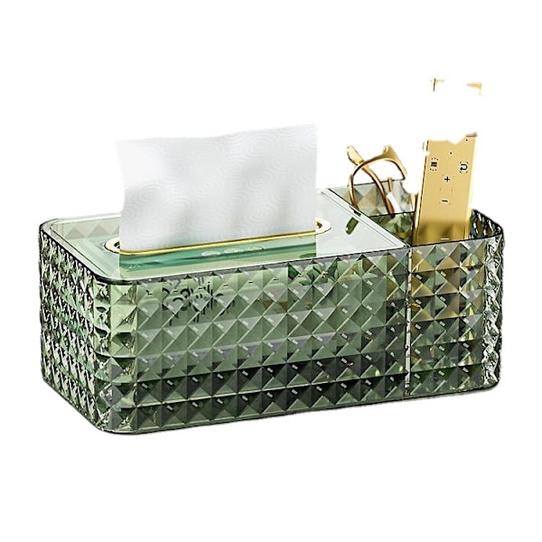 Multifunctional Tissue Box Acrylic Desktop Storage Box Reusable Suitable for Home Office Decoration (Green)