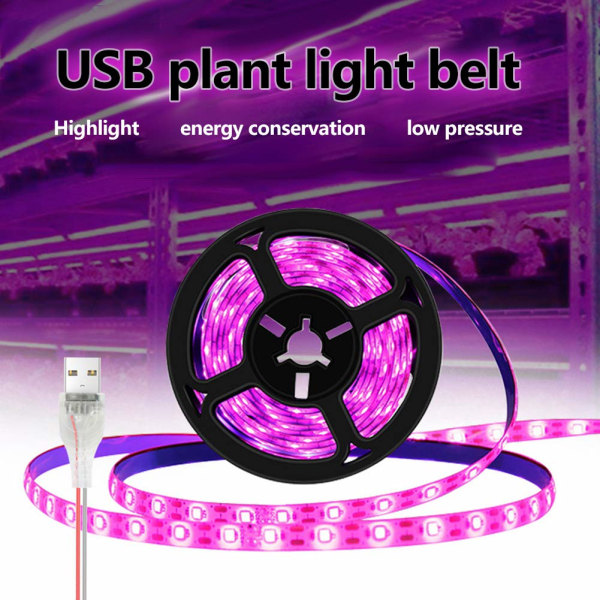 LED Plant Grow Light Strips Vattentät skärbar Strip USB Odlingslampa för inomhusväxter Suckulenter Hydroponics Växthus 2m