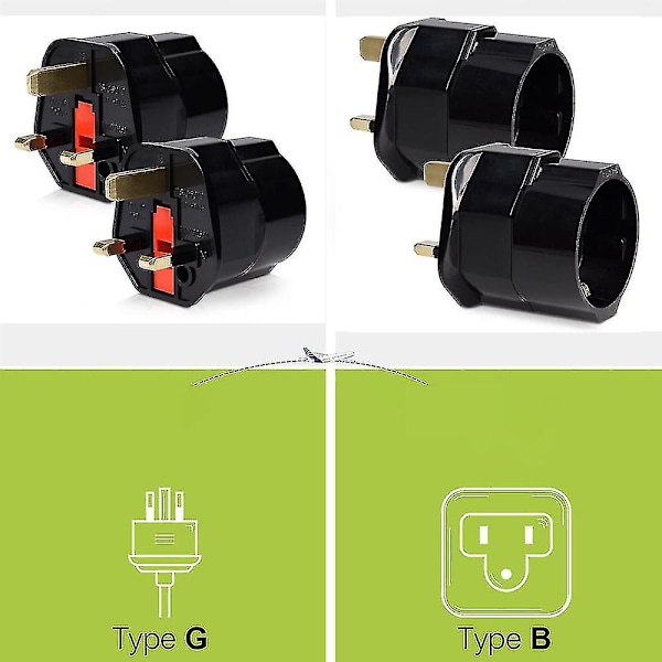2x Matkustussovitin Englantiin - Matkustuspistokesovitin EU:sta UK:hon - Matkustuspistokke Black Red