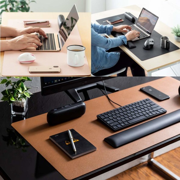Læder skrivebordspudebeskytter, musemåtte, kontorbordsmåtte, skridsikker PU-læder skrivebordspude, bærbar bordplade, vandtæt (sort, 36" x 17")