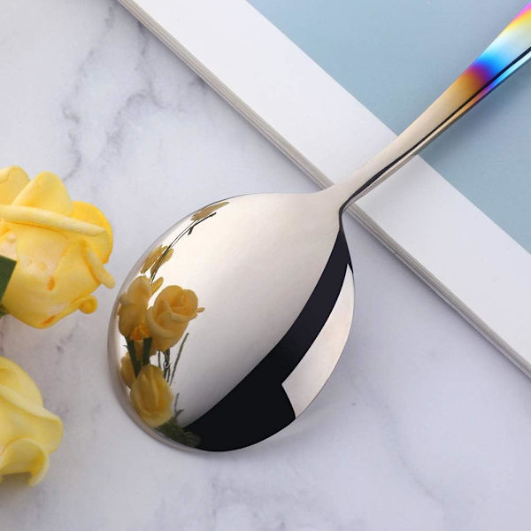 Bouillon-lusikka setit, 7-tuumaiset pyöreät keittolusikat, ruostumattomasta teräksestä valmistetut pöytäruokailulusikat (Gradient Rainbow) COLORFUL