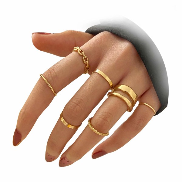 Guld Knuckle Rings Set för kvinnor Flickor Ormkedja Stapling Ring Vintage Ringar Storlek Blandad