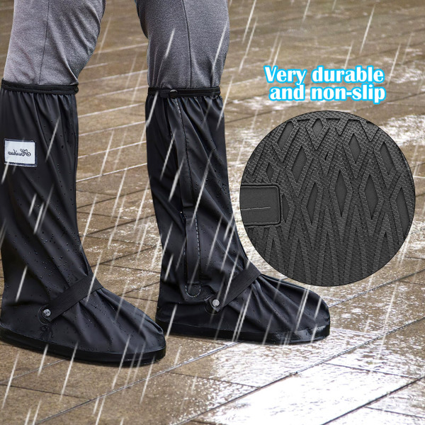 Vandtætte skobetræk, regnsne Vandtæt støvlebetræk Genanvendeligt & foldbart regnskobetræk med lynlås og reflektor, med skridsikker sål (40-42)