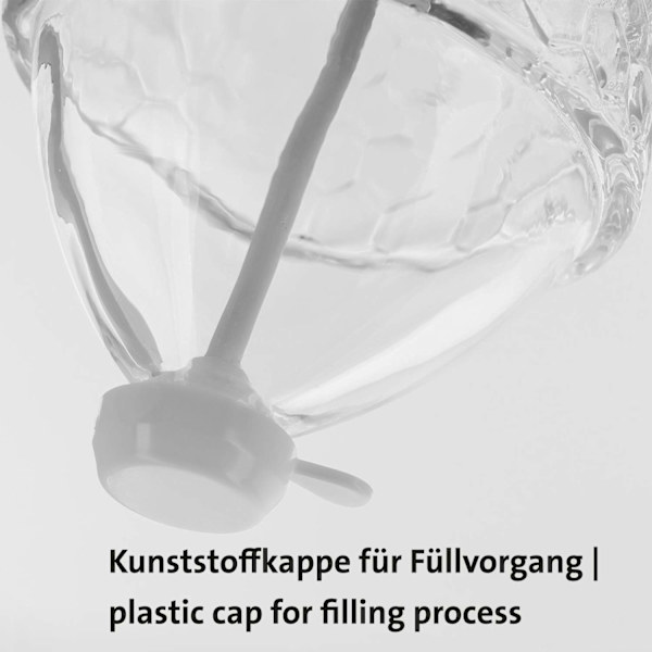 Honningpære/honningdispenser med base, bikakemønster, glass/plast, deluxe, transparent/sølv