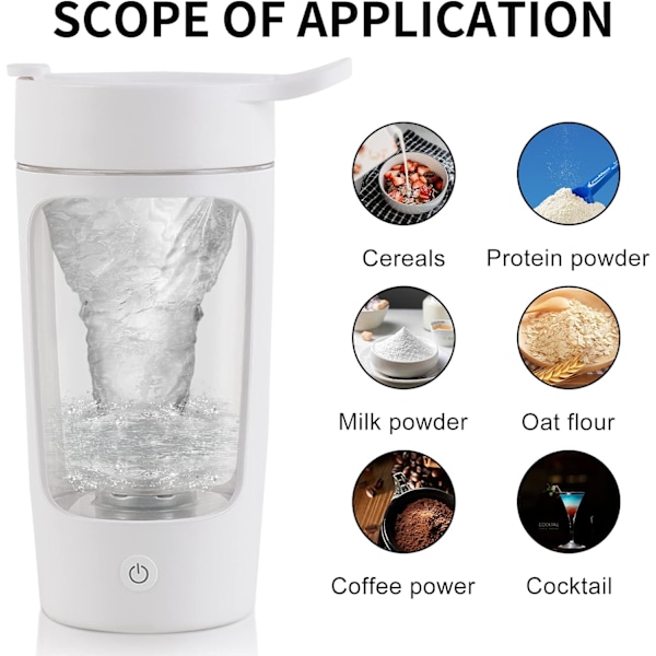 Elektrisk Shaker Flaske, Blender Flasker, Fremstillet med Tritan - BPA-fri - Bærbar Mixer Kop/USB Genopladelige Shaker Kopper white