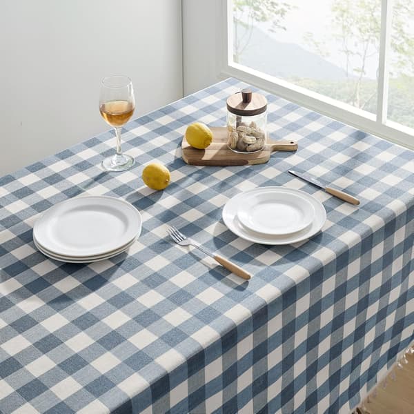 1 st Gingham Duk blå Utomhusduk Rektangulär 140x200 cm Avtorkningsbar Bomull Tofs Boho Dukar Vattentålig, 55x78 tum blue