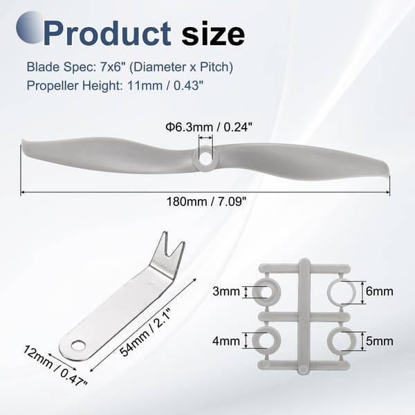 MECCANIXITY 7x6 tommer RC-propeller, 2-bladede propeller grå højhastighedspropel med adapterringe og propel-nøgle til RC-fly 4 7" x 6" 4