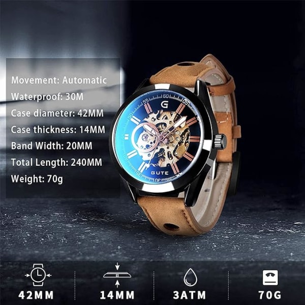 Mænds skelet automatiske mekaniske armbåndsur Casual Sport Watch