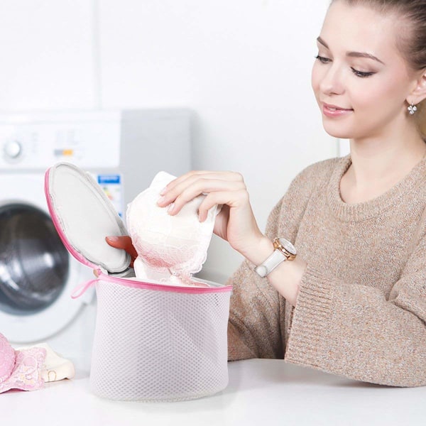 BH-vaskeposer, vaskenett for vaskemaskin, mesh-vaskeposesett, gjenbrukbar vaskepose med glidelås for bh-er, klær osv. - sett med 3 rosa