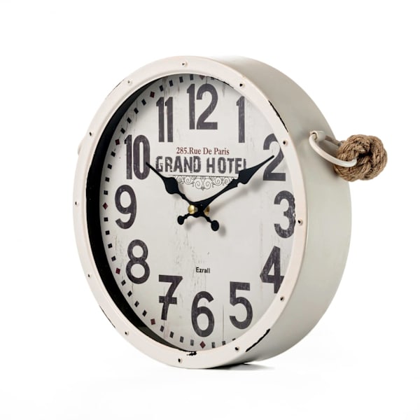 30cm Metal Retro Lanyard Silent Wall Clock Batteridrevet Håndlavet Farmhouse Ur Dekorativ til Stue/Køkken/Soveværelse/Badeværelse Hvid