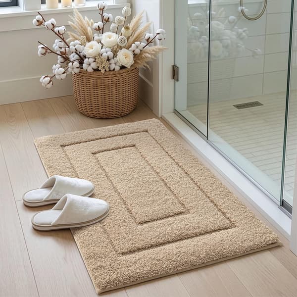 1 stk. bademåtte 50 x 80 cm, skridsikre vaskbare tæpper, khaki 50 x 80cm khaki