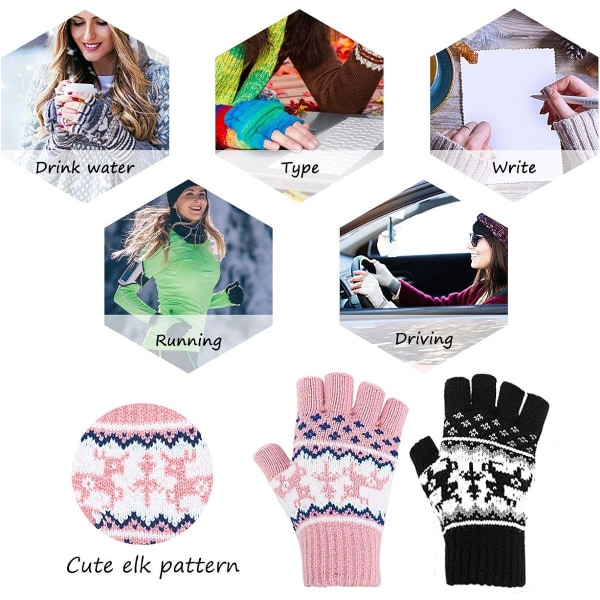 Fingerløse hansker - Varme vinterhansker for kvinner Halvfingervotter Strikkehansker Ullvotter for kaldt vær Vindtette