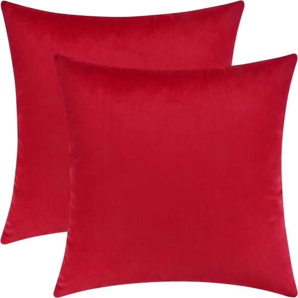 Koristeelliset tyynynpäälliset, samettiset tyynynpäälliset, kiinteät tyynynpäälliset sohvalle ja sängyn tyynyille, punainen, 20 x 20 tuumaa, 2 kpl set