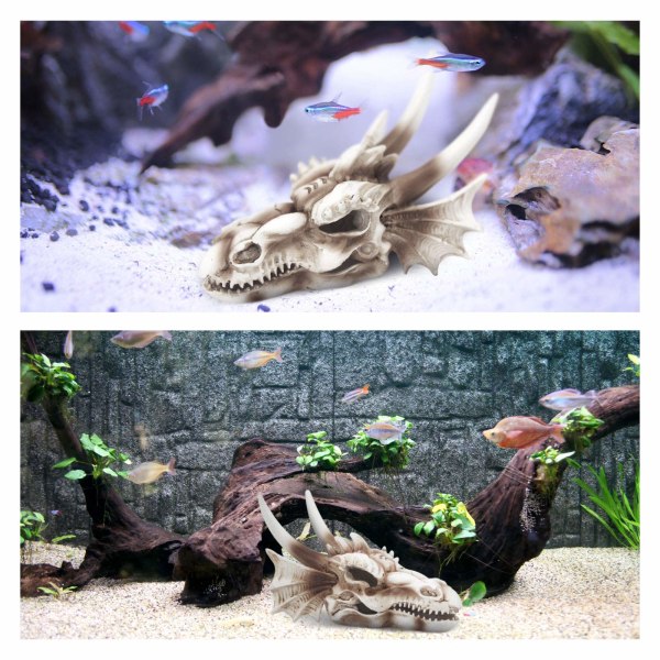 Fish Tank Decor Dragon Skull- Aquarium Decoration Resin Emulational Dinosaur, Cool Fish Aquarium Accessories, Hideaway Tunnel Ornament, 5,5×3,7×4 tum
