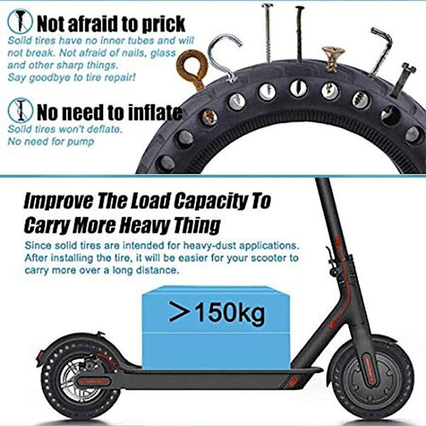 Elektrisk Scooter Massivt Dæk 8,5 Tommer, Scooter Dæk 8 1/2 til Xiaomi Mi 3 Pro 2 M365, Scooter Slangeløst Dæk til Aovopro Pro Megawheels S10, Scooter black