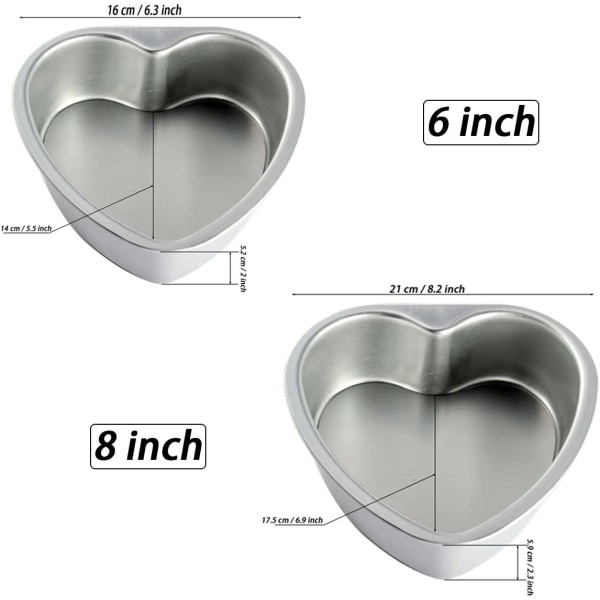 2 st aluminium hjärtformad set DIY- form med avtagbar botten - 6 tum & 8 tum