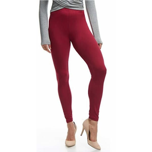 Dame stretchy leggings med solid høy midje, vinrød XL Vinrød XL Wine red