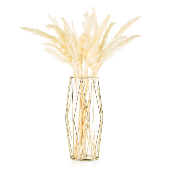 Vase for Pampas gress, Glass Rose Gull Vase Vase med høy gulv med geometrisk stativ i metall, Blomsterkrukke for skrivebord, bryllup, 27 cm høy