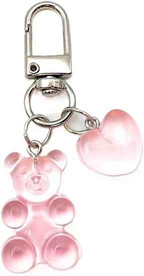 1 stk Gummy Bear nøkkelring med hjerteanheng, rosa pink