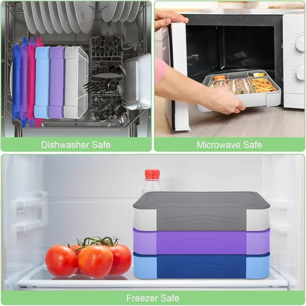 Bento matboks barn, Bento matboks voksne med 5 rom og 1 salatdressingbeholder (1 stk, grå, 23*17*4,8 cm) gray