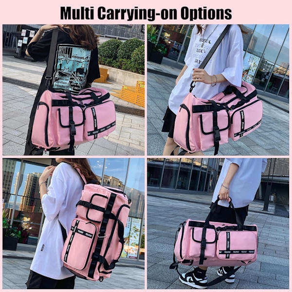 Gymväska Sport Duffel Bag med skofack Gym Duffel Bag Weekend Resväska med våt ficka 2 i 1 Packback Bag Stor kapacitet hopfällbar pink