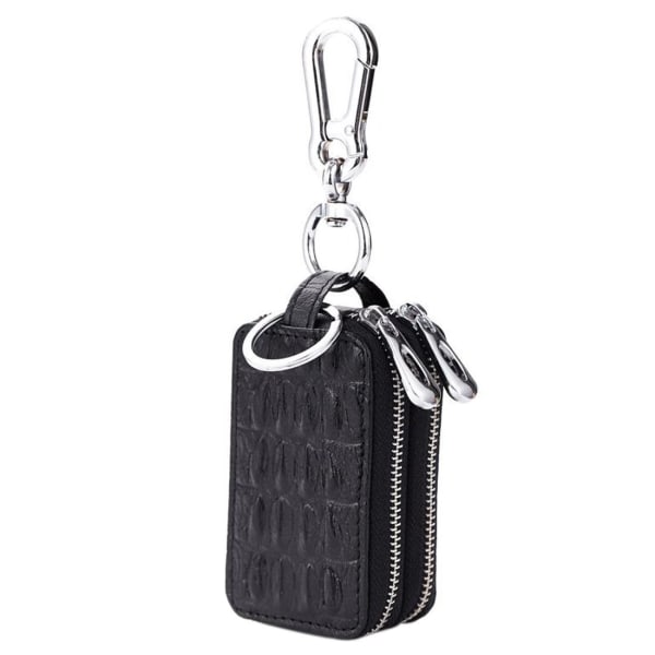 Unisex handgjorda dragkedja i äkta läder Case Fodral påse bilnyckelhållare (svart)