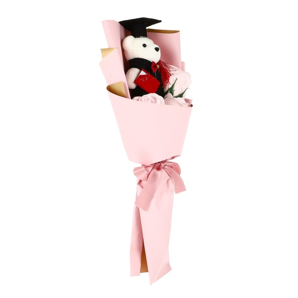 Graduation kunstig blomsterbuket Mini plys dimissionsbjørn buket, bjørne rose buket Dukke buket graduering blomsterarrangementer (pink)