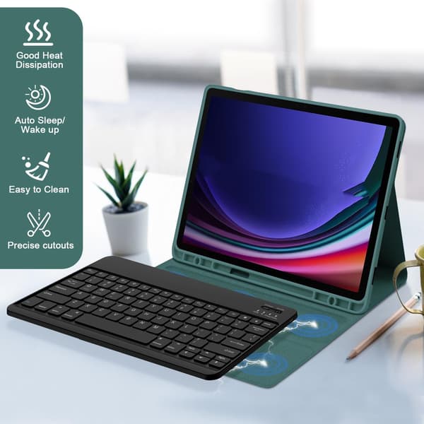 Bluetooth-tangentbordsfodral + tangentbord kompatibelt med Samsung Tab S6 Lite 10,4 tum - Mörkgrön