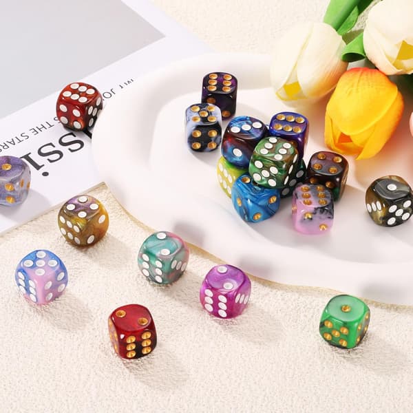 20 stk. 6-sidede standardterninger, 2 farver 16 mm mini polyhedrale perlemønster spilterningssæt til bordspil, rød og sort/guld prik pink+black