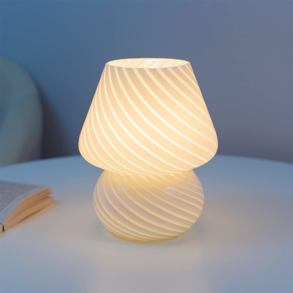 Svamplampa Glasbordslampa Vintage Genomskinligt randigt nattljus Dimbar sänglampa med 3 färglägen och fjärrkontroll Liten söt