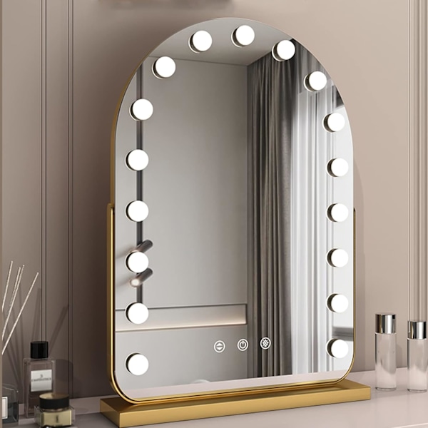 Desktop LED Makeup Mirror Bedroom Vanity Mirror Touch Control 360° Rotating Makeup Mirror