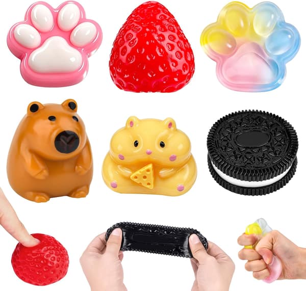 6 stk. Squishy-sæt, jordbær Squishy Fidget-legetøj til voksne, søde kattepote Capybara Squishys Stressbolde Multiple models