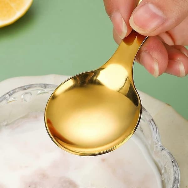 5 stk. korte skeer, mini-skeer i rustfrit stål, fortykket lille rund ske til salt, krydderier, dessert, te, kaffe (sort)