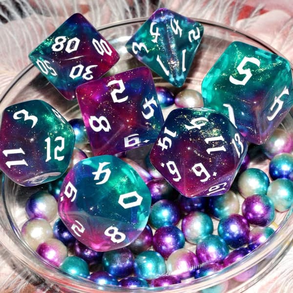 Spilterningssæt, 7 stk. polyhedralsæt til Dungeons and Dragons RPG MTG rollespil bordspil (blå+lilla) purple+blue