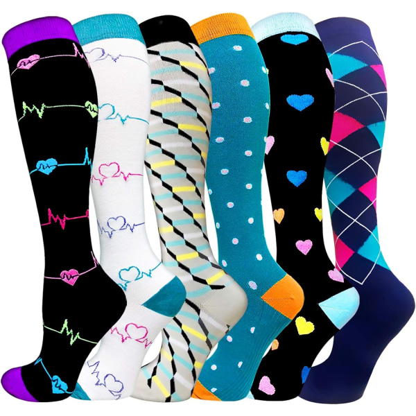 Kompresjonssokker kvinner og menn 20-30 mmhg knehøye sokker - best for løping, pleie, fotturer, restitusjon og fly（13-flerfarget1-1b，Large-X-Large）