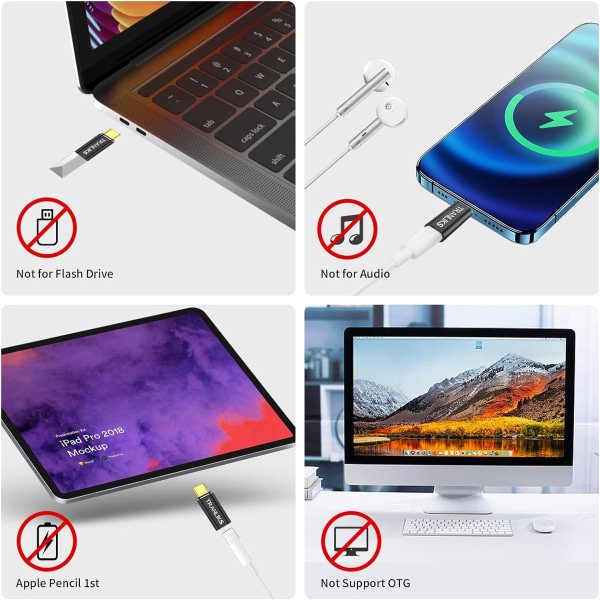 Lightning till USB C-adapter, stödjer PD 60W snabbladdning och dataöverföring för 15/15 Pro/15 Plus/15 Pro Max black