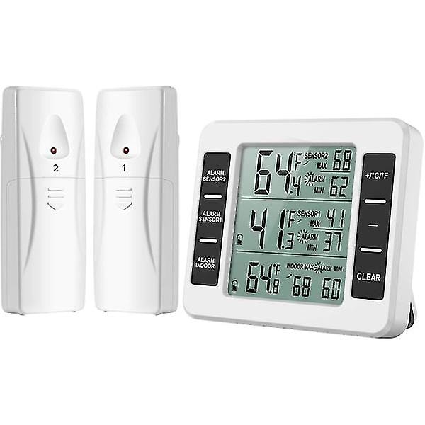 Kyl/frys termometer, trådlös kyltermometer med 2 sensorer