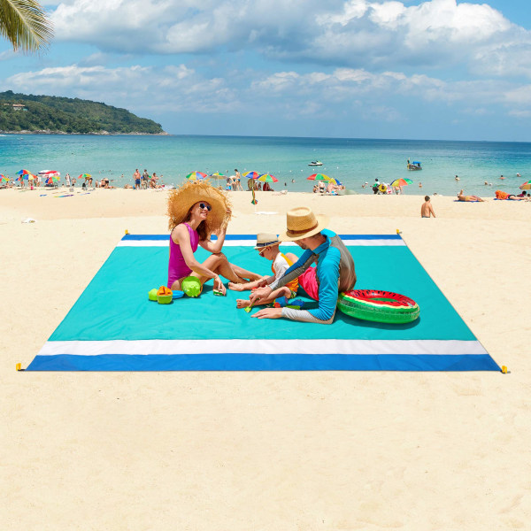 Strandteppe, sandbestandig strandmatte 79" X 82" Passer for 1-3 voksne, vanntett lett piknikmatte for reiser, camping, fotturer (Lake Blue)