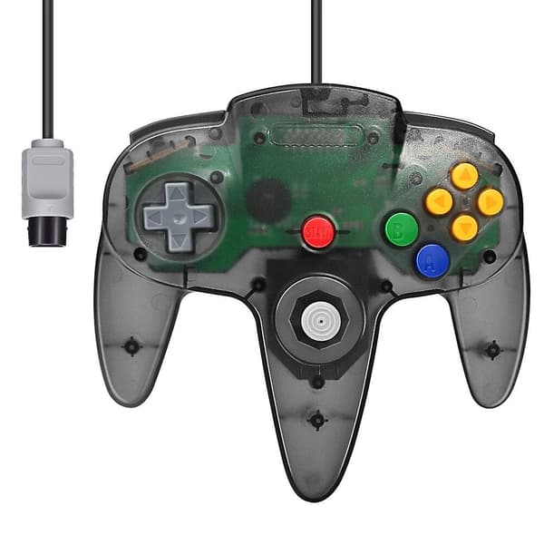 Klassisk kablet controller joystick kompatibel med Nintendo-64 N64 spilsystem transparent sort black