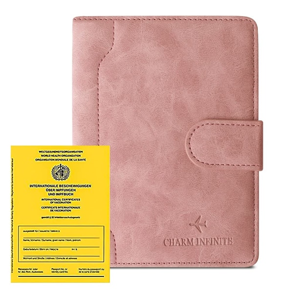 Pas etui, vaccinationsattest etui læder, kunstlæder pas etui med RFID blokering, beskyttende etui certifikat(pink)