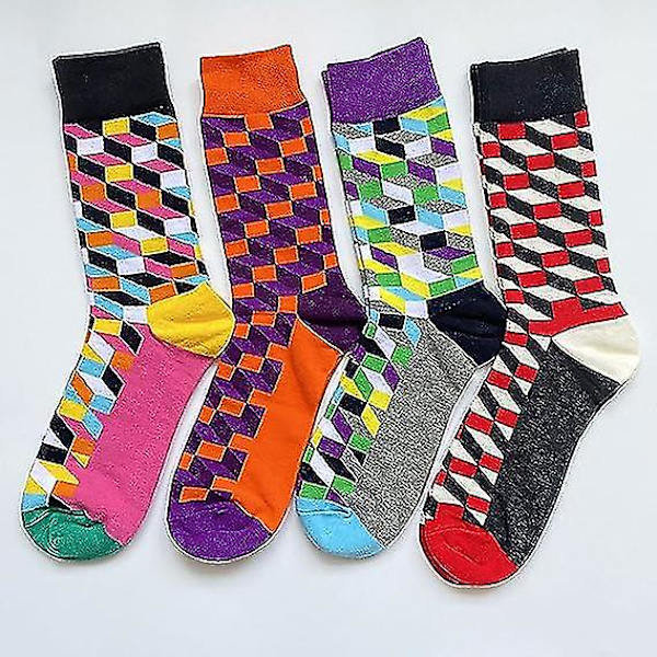 Mäns Roliga Strumpset - Färgglada Roliga Nyhet Bomullsstrumpor, Funky Crew Socks Pack, Konststrumpor