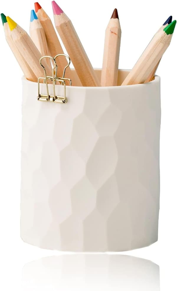 1 stk pennholder – egnet for kosmetisk oppbevaring, multifunksjonelt kontortilbehør (beige, 8,5 x 8,5 x 10 cm) Beige