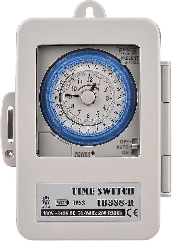 24-timmars timer Ip53-klassad programmerbar Al timerbox AC 100-240V 15 minuters intervall 96 gånger på/av - q36