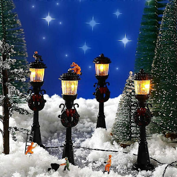 4 stk. Mini Julelysstolpe Toglampe Miniature Gadelampe Dekorative Lys Til DIY Dukkehuse Landsby Sti