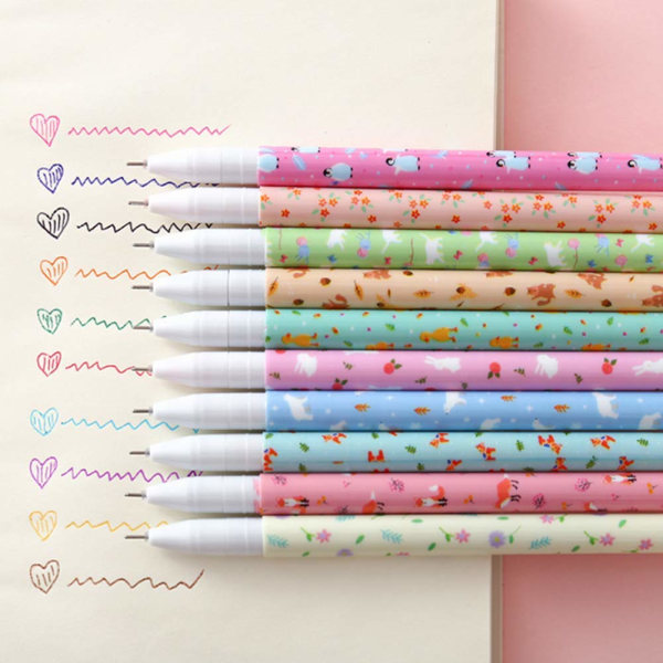 Sjove kuglepenne Søde farverige gelblækpennesæt Toshine multifarvede kuglepenne Rullekuglepenne til kvinder 10 stk 0,5 mm(glade dyr)