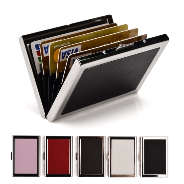 RFID kredittkortholder lommebøker for kvinner eller menn Slanke kredittkortbeskytter i rustfritt stål og PU-skinn for å holde debetkort (svart)
