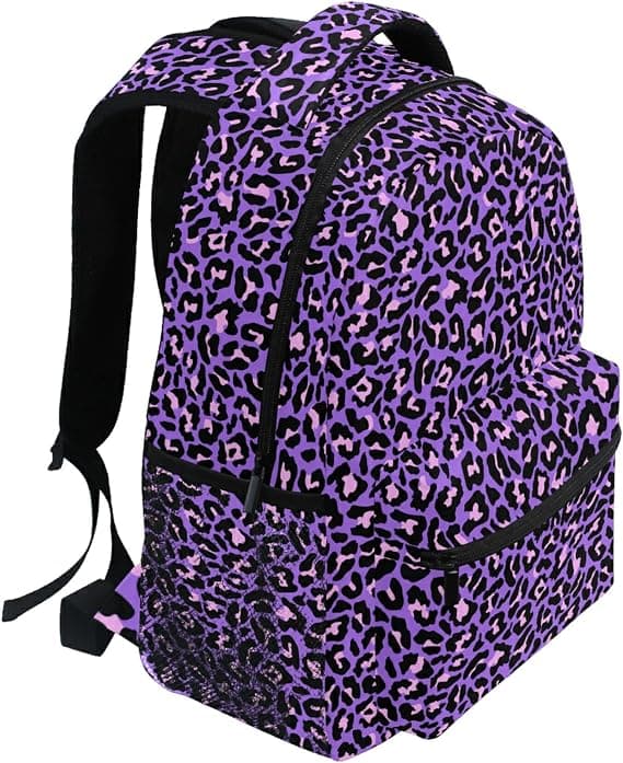 Leopardmønstret ryggsekk, egnet for gutter, jenter, voksne og tenåringer. (Lilla) Purple